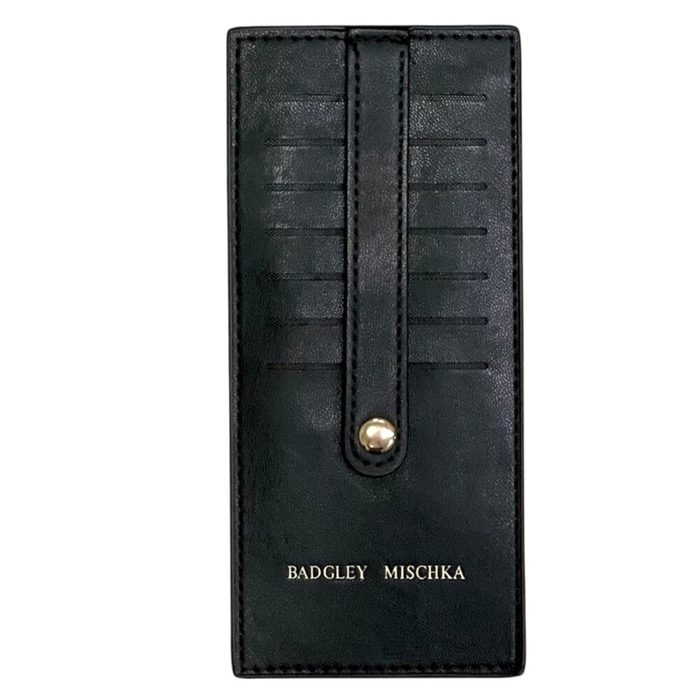 NWOT Badgley Mischka Black Leather Slim Card Holder Credit Card Wallet 7"x3"